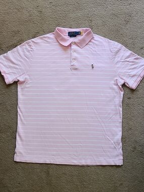 Polo by Ralph Lauren Light Pink & White Striped Cotton Polo